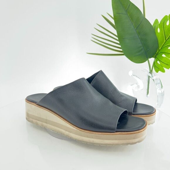 Vince Sarria Sandals Women's Size 9.5 Black Leather Platform Slide Comfy Wedge - Picture 2 of 16